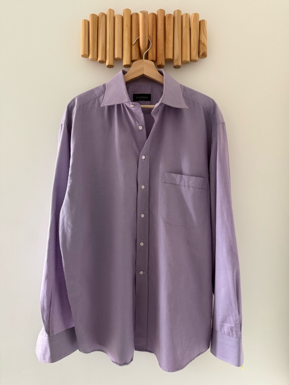 Canali Lavender Textured Dress Shirt Size 17 / 43 XL Made in Italy 100% Cotton